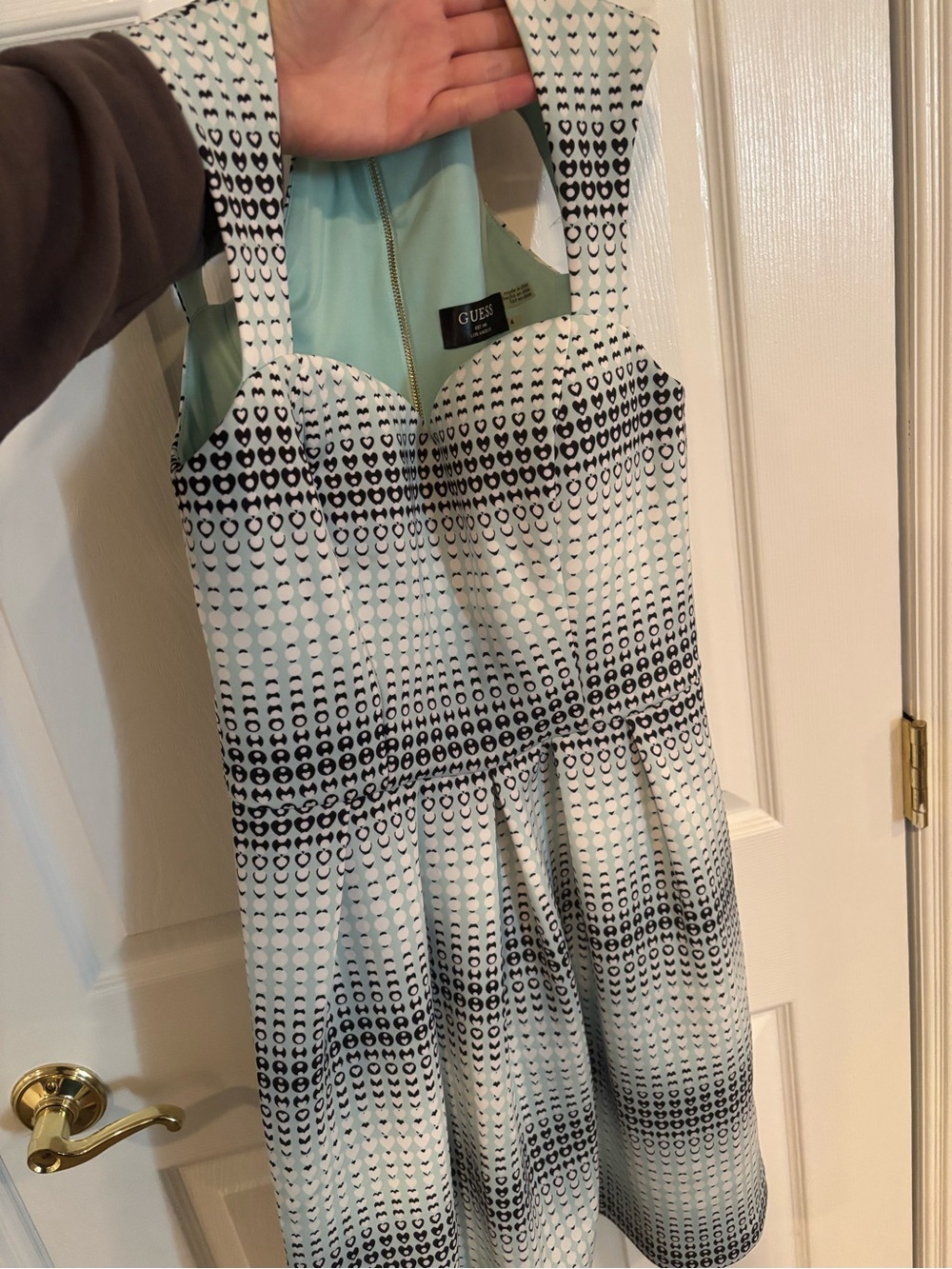 GUESS Mint Green and Black Patterned Fit & Flare Dress size 4
